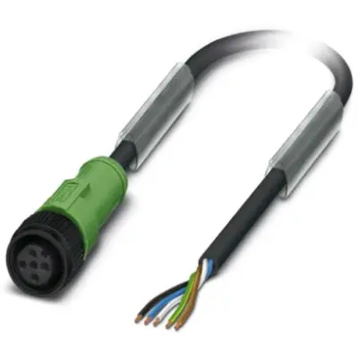 Sensor actuator cable, M12-cable socket, straight to open end, 5 pole, 1.5 m, PUR, black, 4 A, 1442515 - 1
