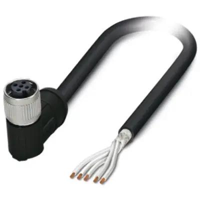 Sensor actuator cable, M12-cable socket, angled to open end, 5 pole, 2 m, PE-X, black, 4 A, 1407334 - 1