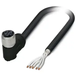 Sensor actuator cable, M12-cable socket, angled to open end, 5 pole, 2 m, PE-X, black, 4 A, 1407334