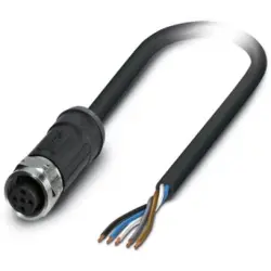 Sensor actuator cable, M12-cable socket, straight to open end, 5 pole, 2 m, PE-X, black, 4 A, 1407258