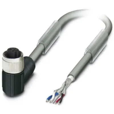 Sensor actuator cable, M12-cable socket, angled to open end, 5 pole, 2 m, PUR, gray, 4 A, 1419034 - 1