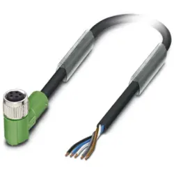 Sensor actuator cable, M8-cable socket, angled to open end, 5 pole, 3 m, PUR, black, 3 A, 1404476