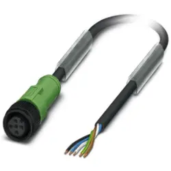 Sensor actuator cable, M12-cable socket, straight to open end, 5 pole, 3 m, PUR, black, 4 A, 1442528