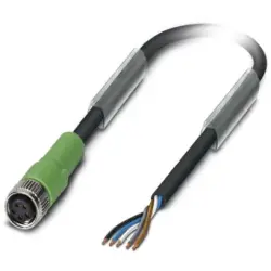Sensor actuator cable, M8-cable socket, straight to open end, 5 pole, 5 m, PUR, black, 3 A, 1404473