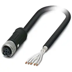 Sensor actuator cable, M12-cable socket, straight to open end, 5 pole, 5 m, PE-X, black, 4 A, 1407332