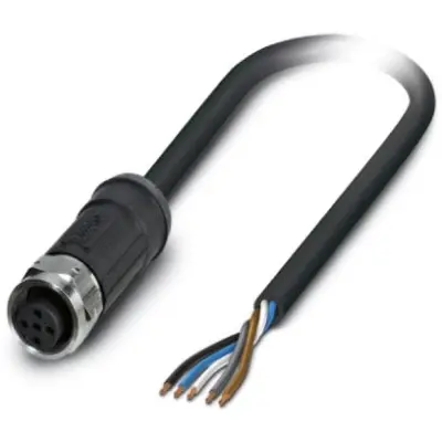 Sensor actuator cable, M12-cable socket, straight to open end, 5 pole, 5 m, PE-X, black, 4 A, 1407259 - 1