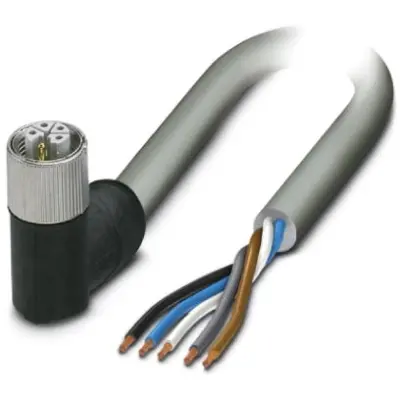 Sensor actuator cable, M12-cable socket, angled to open end, 5 pole, 5 m, PVC, gray, 12 A, 1424623 - 1
