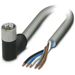 Sensor actuator cable, M12-cable socket, angled to open end, 5 pole, 5 m, PVC, gray, 12 A, 1424623
