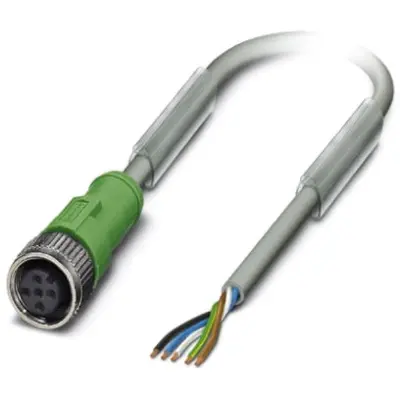 Sensor actuator cable, M12-cable socket, straight to open end, 5 pole, 5 m, PUR, gray, 4 A, 1454422 - 1