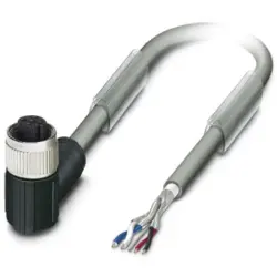 Sensor actuator cable, M12-cable socket, angled to open end, 5 pole, 5 m, PUR, gray, 4 A, 1419035