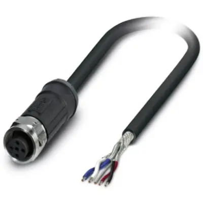 Sensor actuator cable, M12-cable socket, straight to open end, 5 pole, 5 m, FRNC, black, 4 A, 1410494 - 1