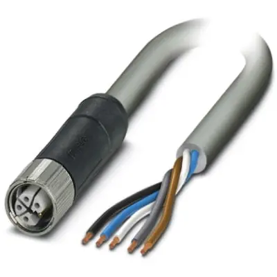 Sensor actuator cable, M12-cable socket, straight to open end, 5 pole, 10 m, PUR, gray, 16 A, 1414823 - 1