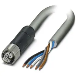 Sensor actuator cable, M12-cable socket, straight to open end, 5 pole, 10 m, PUR, gray, 12 A, 1424604