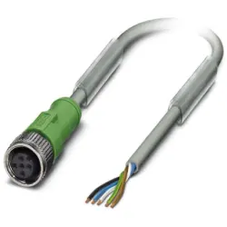 Sensor actuator cable, M12-cable socket, straight to open end, 5 pole, 10 m, PUR, gray, 4 A, 1454448