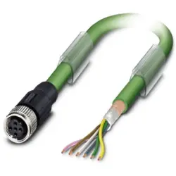 Sensor actuator cable, M12-cable socket, straight to open end, 5 pole, 10 m, PUR, green, 4 A, 1507133