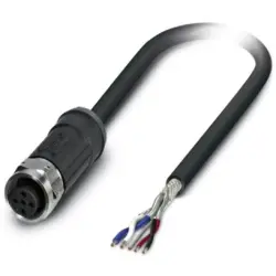 Sensor actuator cable, M12-cable socket, straight to open end, 5 pole, 10 m, FRNC, black, 4 A, 1410496