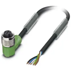Sensor actuator cable, M12-cable socket, angled to open end, 5 pole, 10 m, PUR, black, 4 A, 1694541