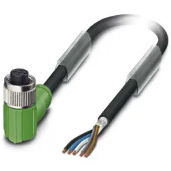 Sensor actuator cable, M12-cable socket, angled to open end, 5 pole, 10 m, PUR, black, 4 A, 1500761