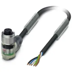 Sensor actuator cable, M12-cable socket, angled to open end, 5 pole, 10 m, PUR, black, 4 A, 1694431