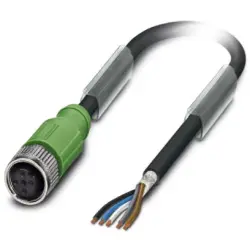 Sensor actuator cable, M12-cable socket, straight to open end, 5 pole, 10 m, PUR, black, 4 A, 1500758