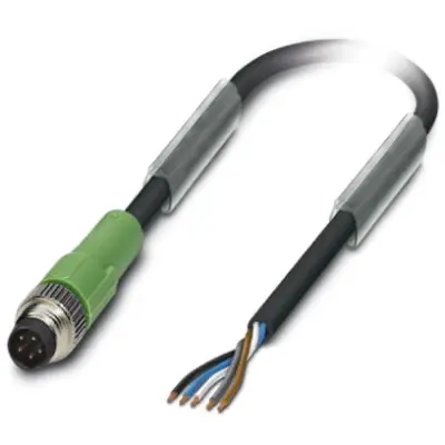 Sensor actuator cable, M8-cable plug, straight to open end, 5 pole, 1.5 m, PUR, black, 3 A, 1404461 - 1