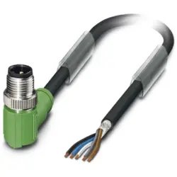 Sensor actuator cable, M12-cable plug, angled to open end, 5 pole, 10 m, PUR, black, 4 A, 1500745