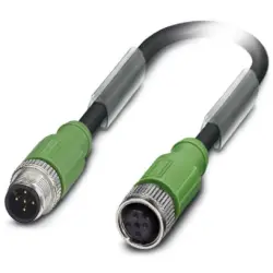 Sensor actuator cable, M12-cable plug, straight to M12-cable socket, straight, 5 pole, 1.5 m, PUR, black, 4 A, 1500907