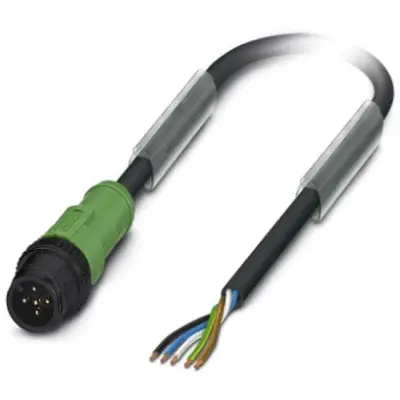Sensor actuator cable, M12-cable plug, straight to open end, 5 pole, 5 m, PUR, black, 4 A, 1442418 - 1