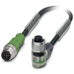 Sensor actuator cable, M12-cable plug, straight to M12-cable socket, angled, 5 pole, 1.5 m, PUR, black, 4 A, 1694651