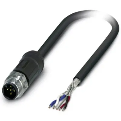 Sensor actuator cable, M12-cable plug, straight to open end, 5 pole, 10 m, FRNC, black, 4 A, 1410473 - 1