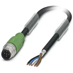 Sensor actuator cable, M12-cable plug, straight to open end, 5 pole, 10 m, PUR, black, 4 A, 1500732