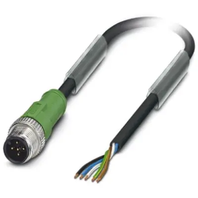 Sensor actuator cable, M12-cable plug, straight to open end, 5 pole, 10 m, PVC, black, 4 A, 1415678 - 1
