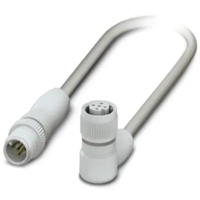 Sensor actuator cable, M12-cable plug, straight to M12-cable socket, angled, 5 pole, 3 m, PP-EPDM, gray, 4 A, 1404105 - 1