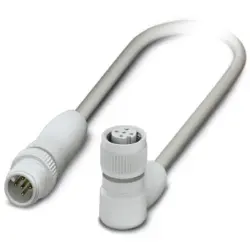 Sensor actuator cable, M12-cable plug, straight to M12-cable socket, angled, 5 pole, 3 m, PP-EPDM, gray, 4 A, 1404105