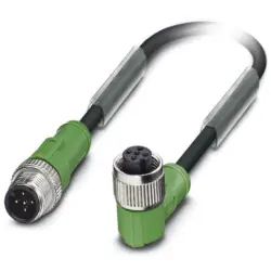 Sensor actuator cable, M12-cable plug, straight to M12-cable socket, angled, 5 pole, 3 m, PVC, black, 4 A, 1415702