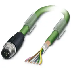 Sensor actuator cable, M12-cable plug, straight to open end, 5 pole, 2 m, PUR, green, 4 A, 1507065