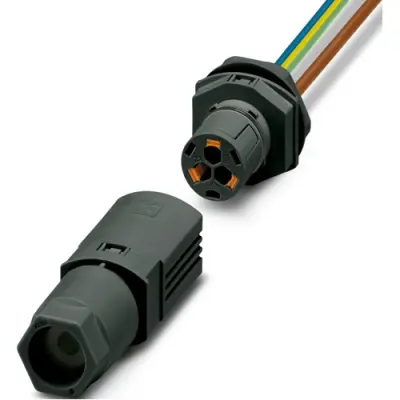 Panel feed through, 0.5 m, socket, 3 pole straight to open end, 2.5 mm², AWG 20-14, 1047355 - 1