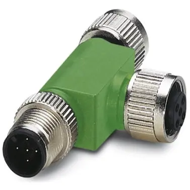 Adapter, M12 (5 pole, socket/plug) to M12 (5 pole, socket), T-shape, 1541186 - 1