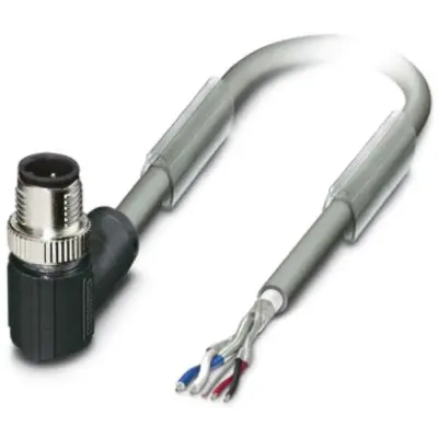 Sensor actuator cable, M12-cable plug, angled to open end, 5 pole, 2 m, PUR, gray, 4 A, 1419044 - 1