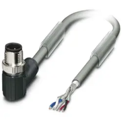 Sensor actuator cable, M12-cable plug, angled to open end, 5 pole, 2 m, PUR, gray, 4 A, 1419044