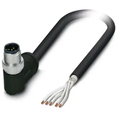 Sensor actuator cable, M12-cable plug, angled to open end, 5 pole, 10 m, PE-X, black, 4 A, 1407330 - 1