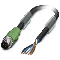 Sensor actuator cable, M12-cable plug, straight to open end, 5 pole, 2 m, PUR, black, 4 A, 1518326