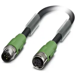 Sensor actuator cable, M12-cable plug, straight to M12-cable socket, straight, 5 pole, 2 m, PUR, black, 4 A, 1518436