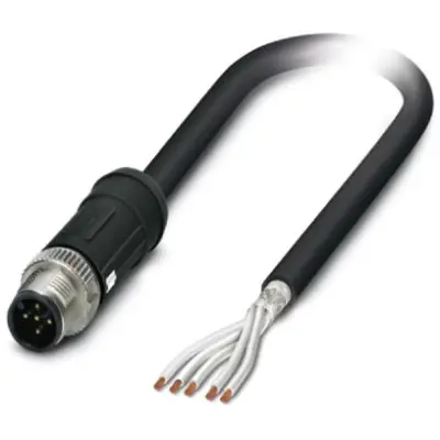 Sensor actuator cable, M12-cable plug, straight to open end, 5 pole, 5 m, PE-X, black, 4 A, 1407326 - 1