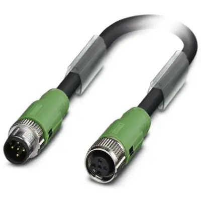 Sensor actuator cable, M12-cable plug, straight to M12-cable socket, straight, 5 pole, 10 m, PUR, black, 4 A, 1518452 - 1