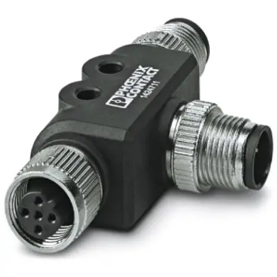 Adapter, M12 (5 pole, socket/plug) to M12 (5 pole, socket), T-shape, 1424711 - 1