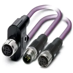 Sensor actuator cable, M12-cable plug, straight to M12-cable socket, straight/M12-cable plug, straight, 5 pole, 0.5 m, PUR, purple, 4 A, 1436026