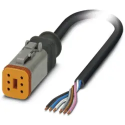 Sensor actuator cable, cable socket to open end, 6 pole, 3 m, PUR, black, 8 A, 1415027