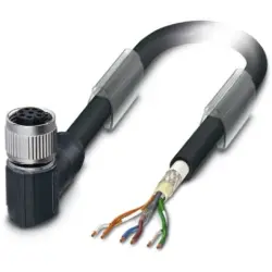 Sensor actuator cable, M12-cable socket, angled to open end, 6 pole, 5 m, TPV, black, 2 A, 1428623