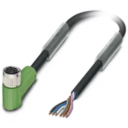 Sensor actuator cable, M8-cable socket, angled to open end, 6 pole, 5 m, PUR, black, 1.5 A, 1522260
